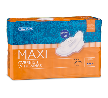Life Brand Maxi Pads Overnights with Wings, 36 Units - 36 ea