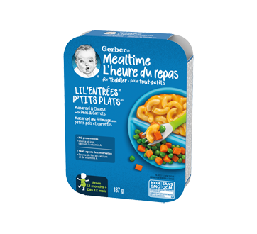 Image 2 of product Gerber - Lil'Entrées for Toddlers, Macaroni & Cheese with Peas & Carrots, 187 g