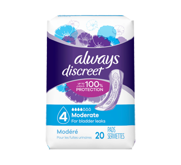 Discreet Incontinence Pads, Moderate Absorbency, Regular Length, 20 units