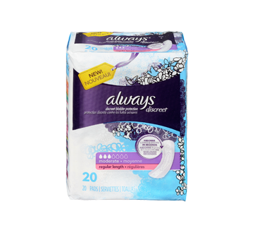 Discreet Incontinence Pads, Moderate Absorbency, Regular Length, 20 units –  Always : Incontinence