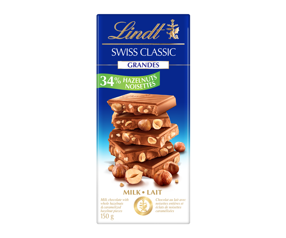 Swiss Classic Grandes Milk Chocolate 34%, Hazelnuts, 150 g – Lindt ...