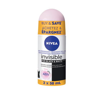 Invisible for Black & White Roll-On Anti-Perspirant and Deodorant Duo, Clear, 2 x 50 ml