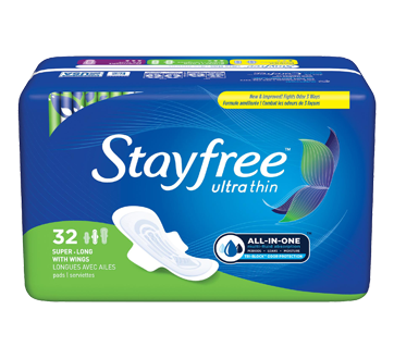 Stayfree Ultra Thin Super Long Pads with Wings, 32 units – Playtex : Pads  and cup