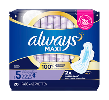 Maxi Extra Heavy Overnight Pads with Wings, Size 5, 20 units