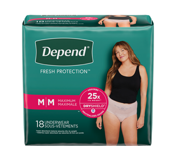 Fresh Protection Women Incontinence Underwear Maximum Absorbency, Blush -  Medium, 18 units