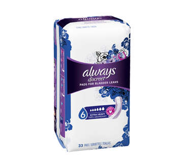 Discreet Incontinence Pads for Women Extra Heavy Absorbency, 33 units –  Always : Incontinence
