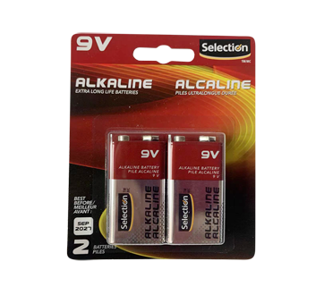 Alkaline Extra Long Life Batteries, 9 volts, 2 units