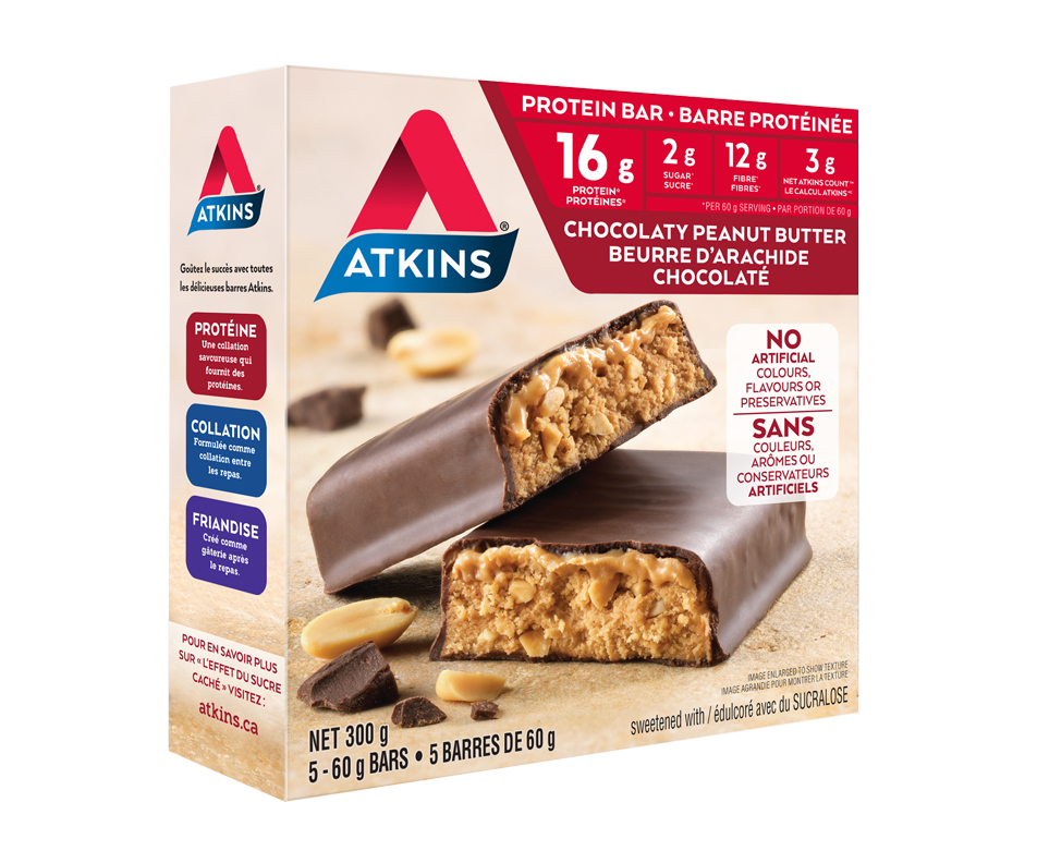 Protein bar Chocolaty peanut butter, 5 x 60 g – Atkins : Sport | Jean Coutu