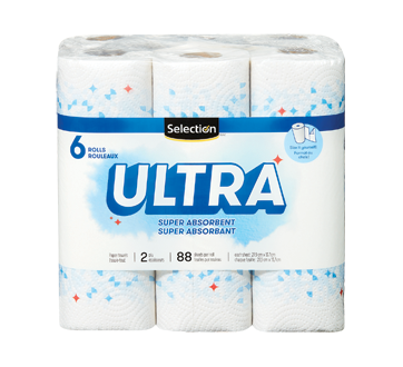 Ultra Double-Ply Super Absorbent Paper Towel Rolls, 6 units