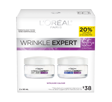 Image 2 of product L'Oréal Paris - Wrinkle Expert Anti-Wrinkle Day & Night Moisturizers 55+ with Calcium, 2 x 50 ml