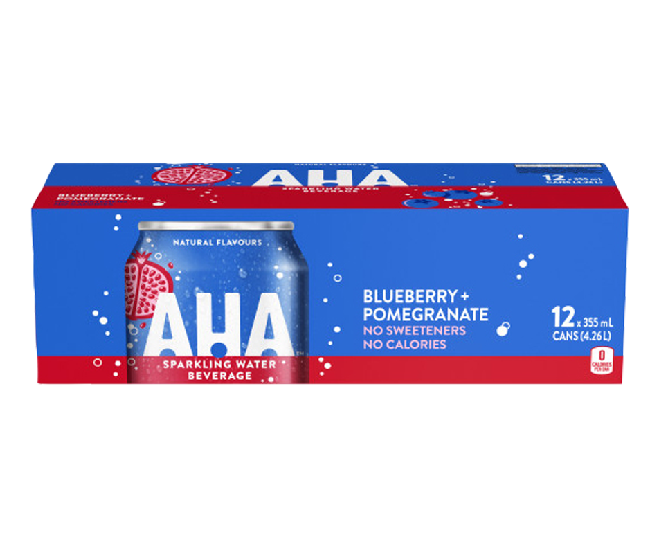 Sparkling Water Beverage, Blueberry Pomegranate, 12 x 355 ml – AHA ...