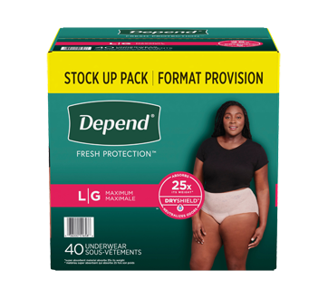 Fresh Protection Incontinence Underwear for Women, Blush - Large, 40 units