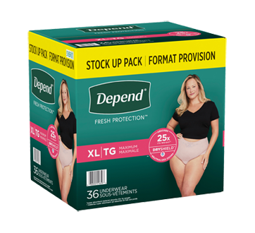 Depend Fresh Protection Adult Incontinence Underwear for Women, Maximum, XXL,  Blush, 22Ct 