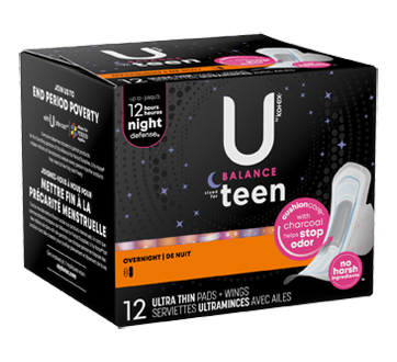 Balance Ultra Thin Overnight Pads with Wings Sized for Teens, 12