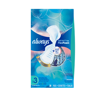 Infinity FlexFoam Pads for Women, Size 3, Extra Heavy Absorbency,  Unscented, 28 units – Always : Pads and cup