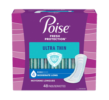 Poise Ultra Thin Incontinence Pads, Moderate Absorbency, Long Length,  Bladder Control Pads, 48 Count - 48 ea