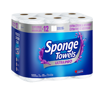 Image 2 of product Sponge Towels - Ultra Pro Extra Strong & Absorbent Double-Ply Paper Towel Rolls, 6 units