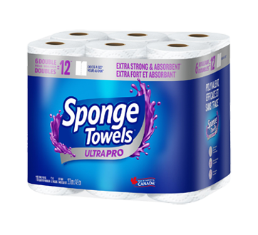 Image 3 of product Sponge Towels - Ultra Pro Extra Strong & Absorbent Double-Ply Paper Towel Rolls, 6 units