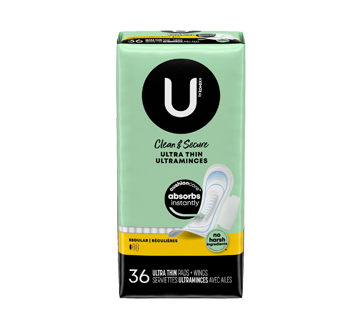 Clean & Secure Ultra Thin Pads with Wings, Regular Flow, 36 units – U by  Kotex : Pads and cup