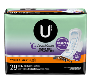 HSA Eligible | U by Kotex Security Maxi Pad with Wings, Overnight,  Unscented, 14 Count