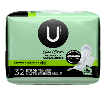 U by Kotex Clean & Secure Ultra Thin Overnight Pads with Wings, 28