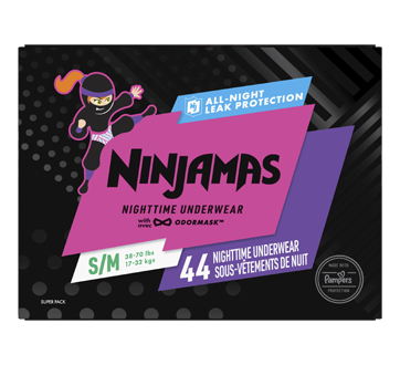 Nighttime Bedwetting Underwear Girl Size S/M, 44 units – Ninjamas :  Training pants
