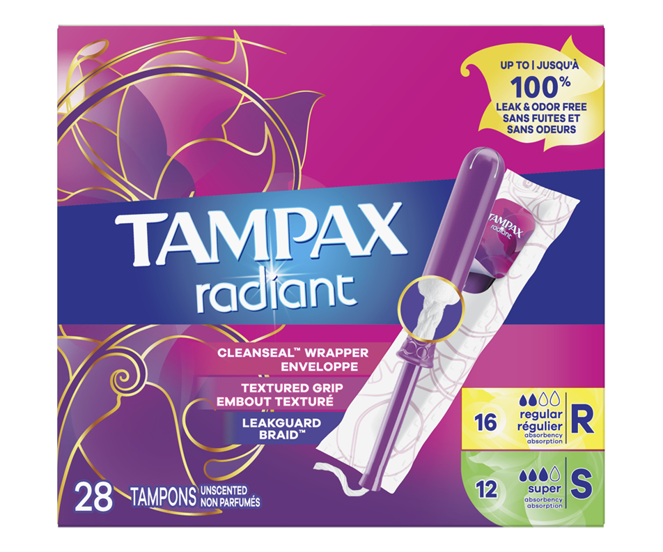 Radiant Tampons Duo Pack With LeakGuard Braid Regular/Super Absorbency ...