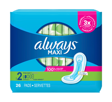 Always Radiant Pads, Size 2, Heavy Flow Absorbency (Pack of 6), 6
