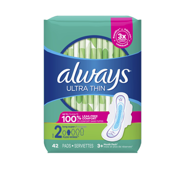 Ultra Thin Daytime Pads with Wings, Size 2, Long Super, Unscented, 42 units  – Always : Pads and cup
