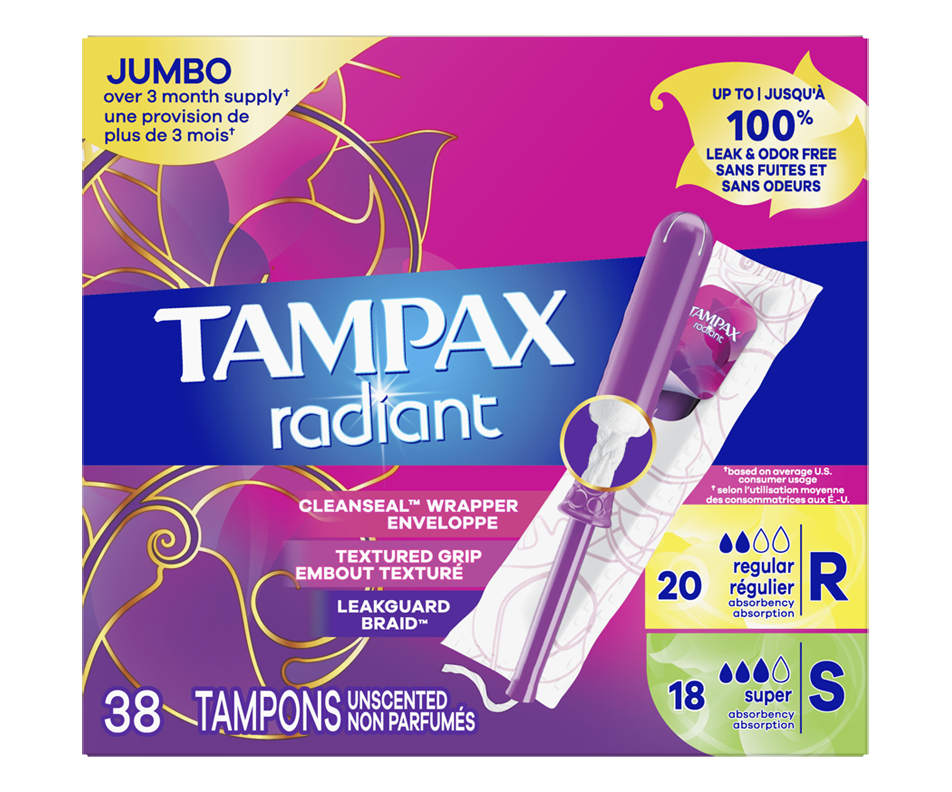 Radiant Tampons Duo Pack With LeakGuard Braid Regular/Super Absorbency ...