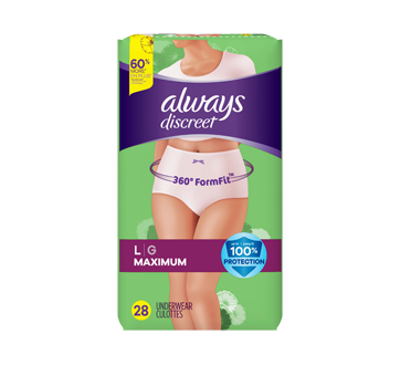 Discreet Boutique Maximum Protection Incontinence Underwear for Women, Small-Medium,  12 units – Always : Incontinence