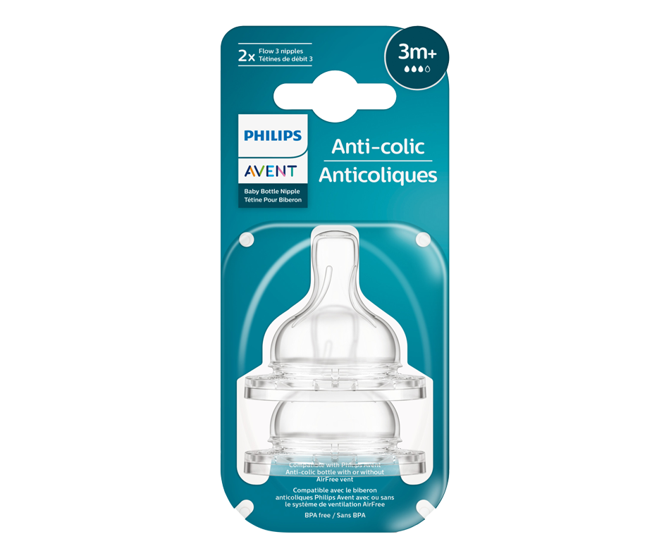 Anti-colic Baby Bottles Flow 3 Nipples, 3m+, 2 units – Philips Avent ...