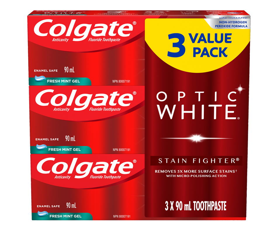 Optic White Stain Fighter Toothpaste, Fresh Mint, 3 x 90 ml – Colgate ...