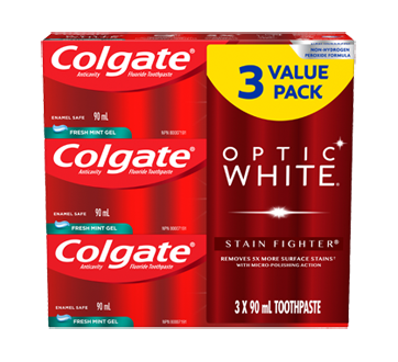 Optic White Stain Fighter Toothpaste, Fresh Mint, 3 x 90 ml – Colgate ...