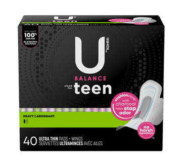 U by kotex ultra thin teen pads with wings, overnight protection