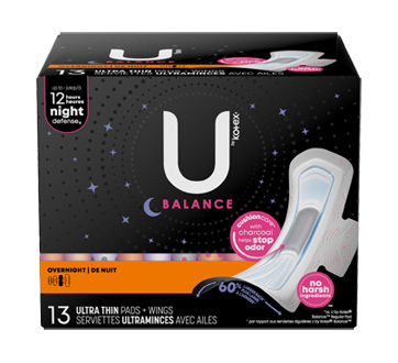 Balance Ultra Thin Overnight Pads with Wings Sized for Teens, Extra Coverage,  40 units – U by Kotex : Pads and cup