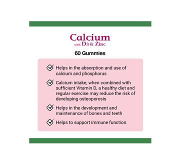 Image 3 of product Nature's Bounty - Calcium with Vitamin D3 & Zinc Gummies, Cherry & Orange, 60 units