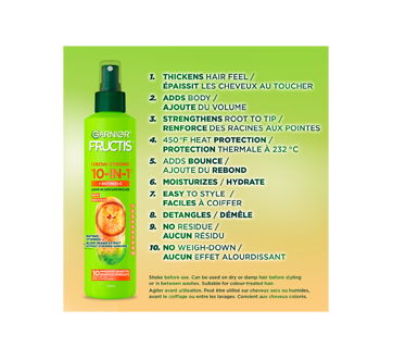 Image 6 of product Garnier - Fructis Grow Strong Thickening 10-in-1 Leave-In Spray for Fine Hair, Blood Orange, 239 ml