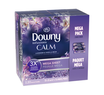 Infusions Calm Mega Dryer Sheets, Lavender and Vanilla Bean, 120 units