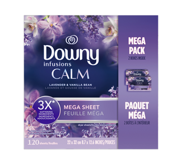 Image 2 of product Downy - Infusions Calm Mega Dryer Sheets, Lavender and Vanilla Bean, 120 units