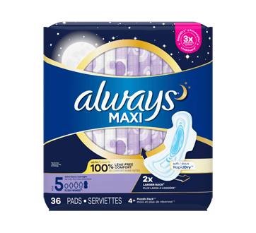 Maxi Overnight Pads with Wings, Size 5, 36 units – Always : Pads and cup