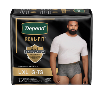 Real Fit Incontinence Disposable Underwear for Men, Black & Grey - Large-Extra Large, 12 units