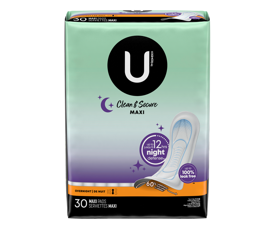 Clean & Secure Overnight Maxi Pads, 30 units – U by Kotex : Pads and ...