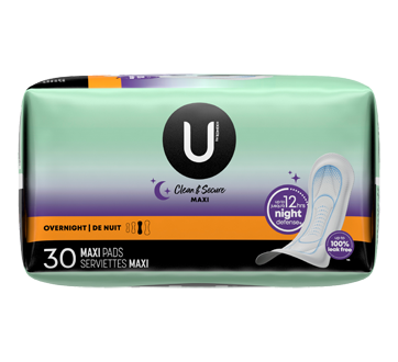 Image 6 of product U by Kotex - Clean & Secure Overnight Maxi Pads, 30 units