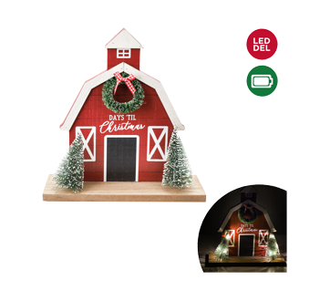 Wooden Barn with Sisal Trees and Battery-Operated LED Lights, Red & Warm White, 1 unit