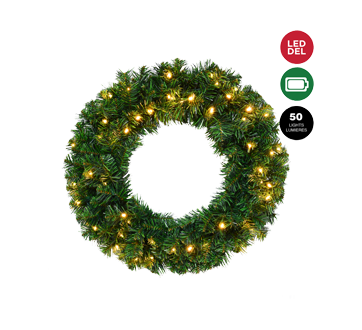 Pre-Lit Pine Wreath with 50 5 mm Battery Operated LED Lights, Warm White, 1 unit