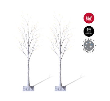 2 Pre-Lit Twinkling Birch Trees Set, Warm White, 2 units