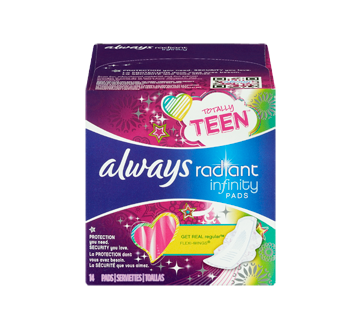 Radiant Teen Regular Pads with Wings, Scented, 14 units – Always