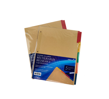 Pack of 5 Reuseable Tab Dividers, Assorted Colours, 5 units