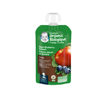 Organic Purée for Baby, Apple, Blueberry & Spinach, 128 ml